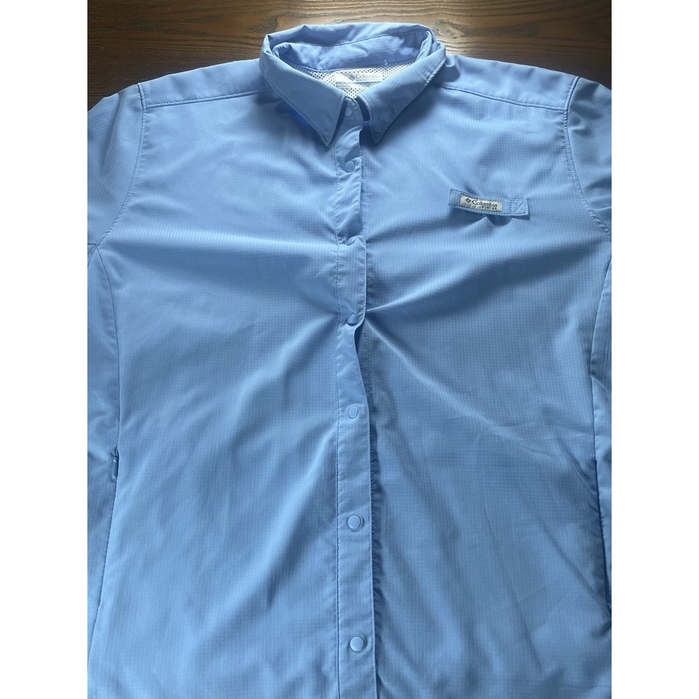 Columbia PFG Tamiami Shirt Mens Large Light Blue Omni-Shade Fishing Vented